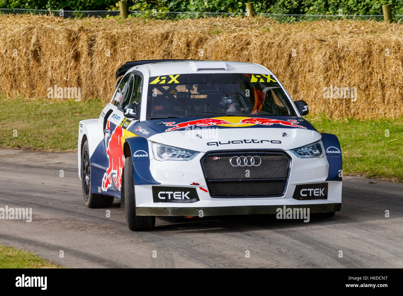 2016 Audi S1 EKS RX rallycross car with driver Andrew Jordan at the 2016 Goodwood Festival of Speed, Sussex, UK Stock Photo