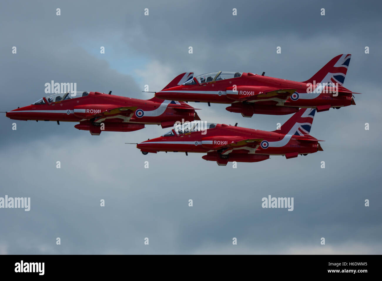 Three Red Arrows taking off from Hawarden Stock Photo