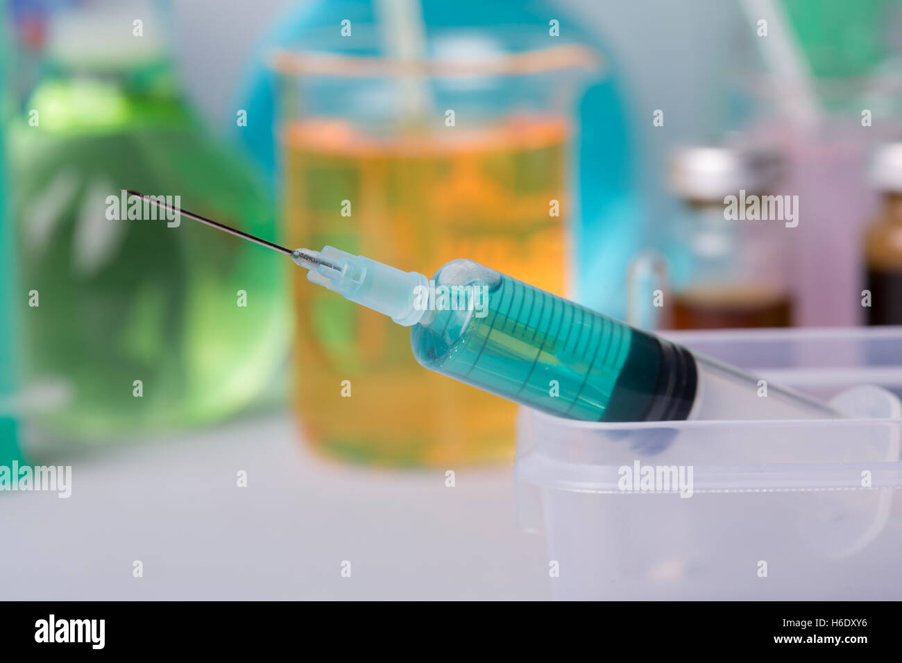 syringe with ampules of drugs Stock Photo Alamy