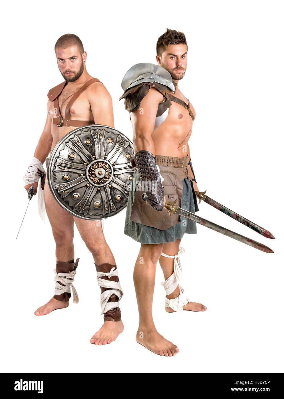 Ancient warriors or Gladiators isolated in a white background Stock Photo