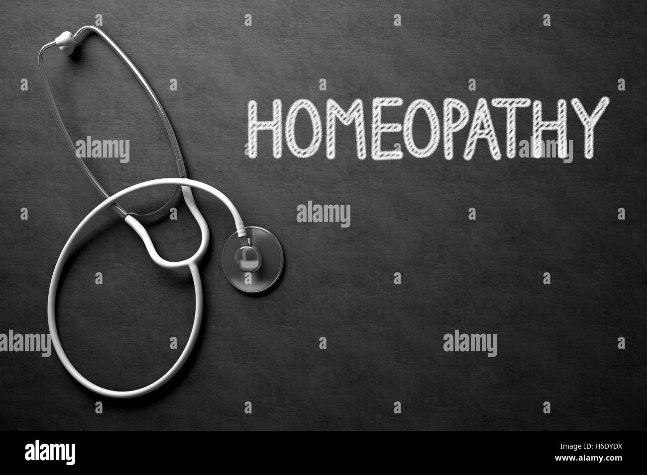 Homeopathy on Chalkboard. 3D Illustration. Stock Photo