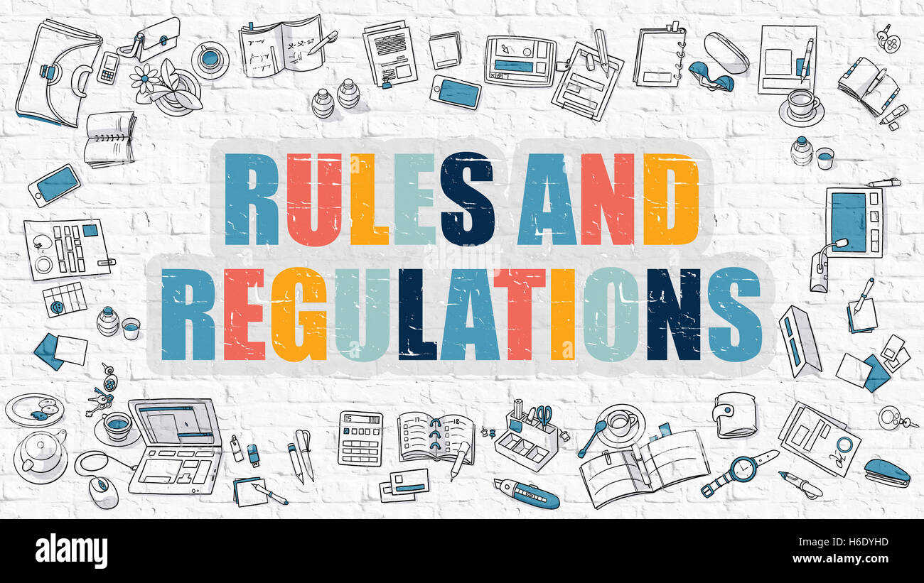Multicolor Rules and Regulations on White Brickwall Stock Photo Alamy