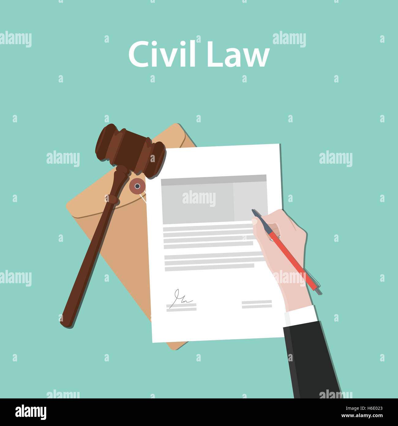 civil law illustration concept a business man hand signing a paper