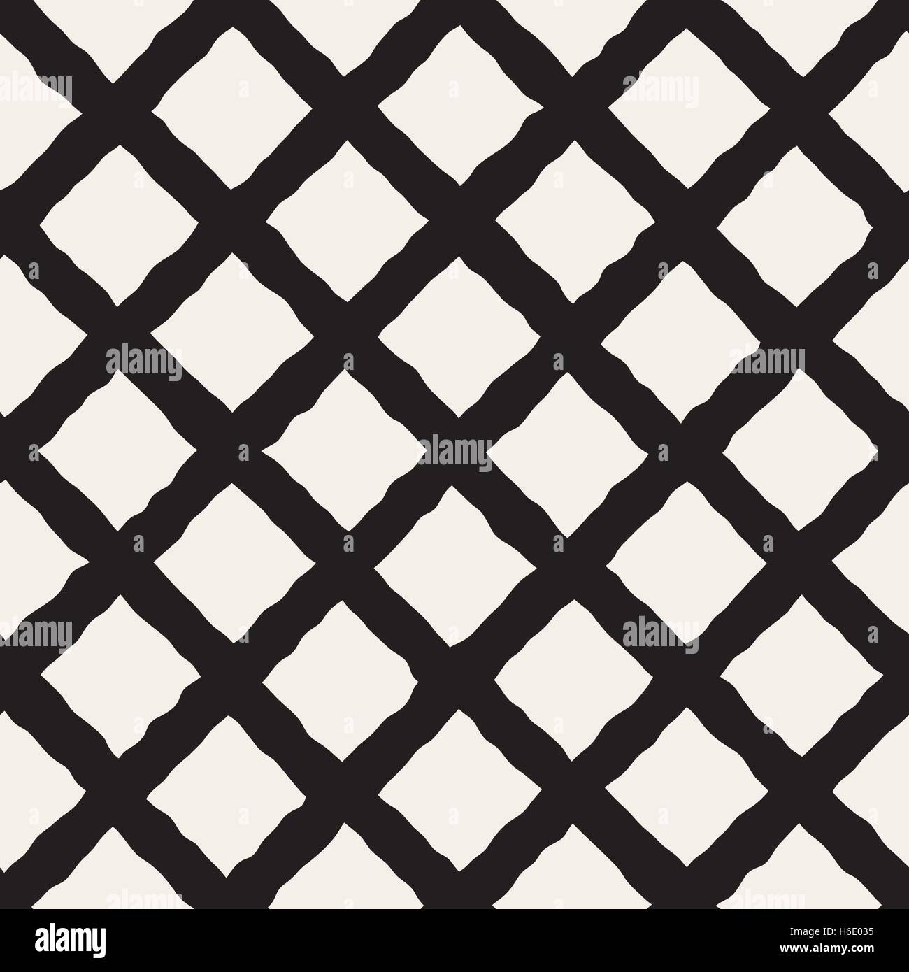 Vector Seamless Black and White Hand Drawn Rhombus Pattern. Abstract ...