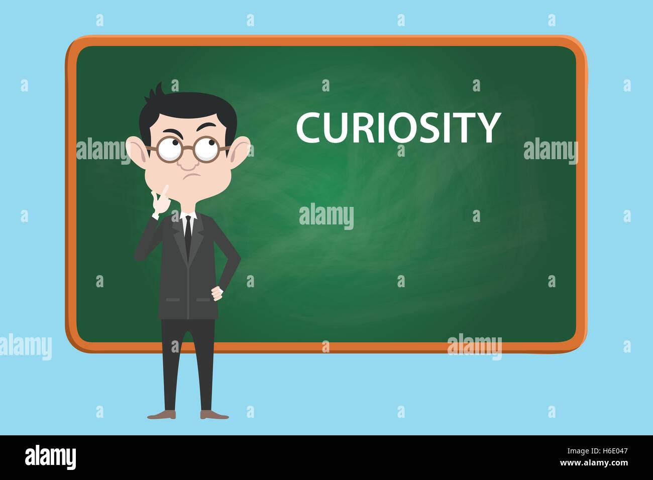 curiosity concept illustration with business man think or curious about something with board as background vector Stock Vector