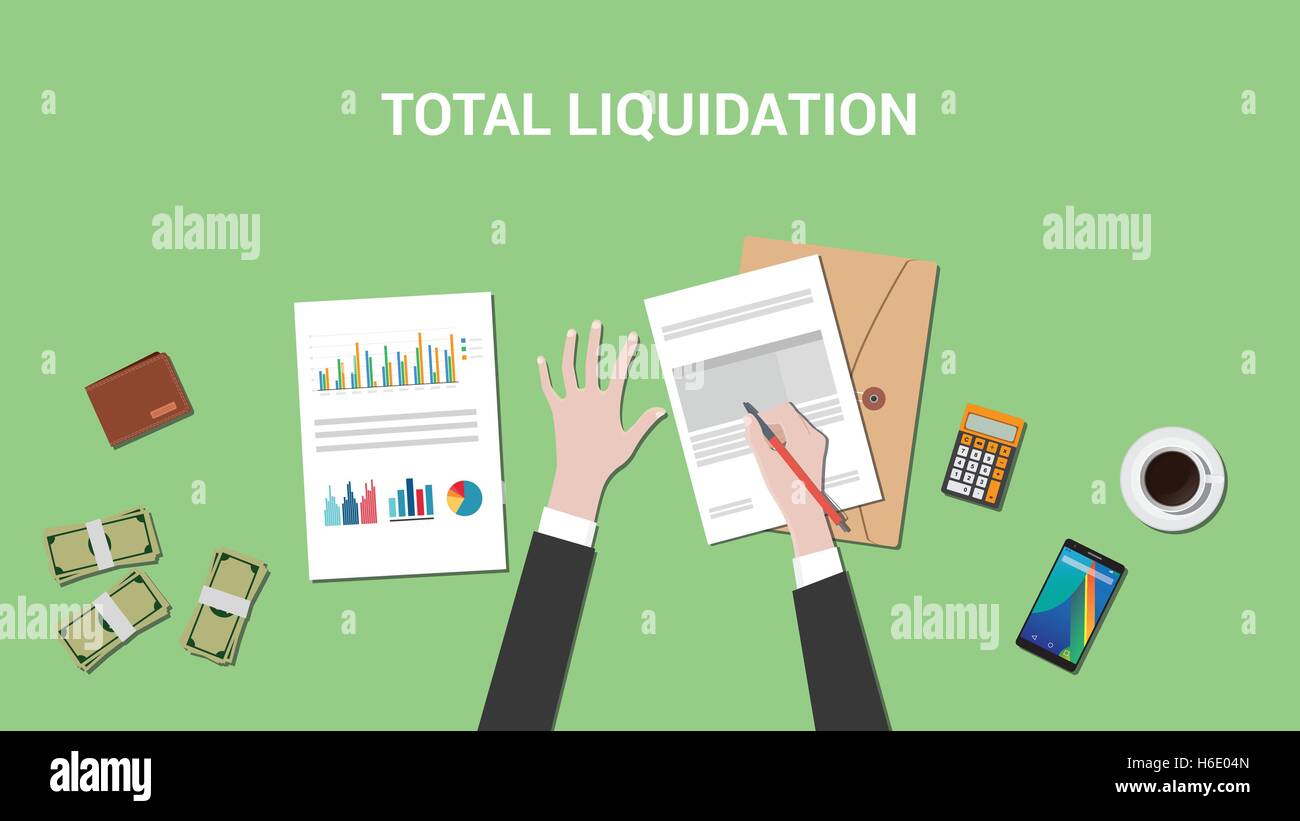 total liquidation concept illustration with business man working on a paper  work document and signing a graph and chart vector Stock Vector Image & Art  - Alamy