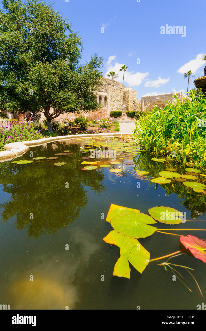 A garden in San Juan Capistrano Mission. California, USA Stock Photo