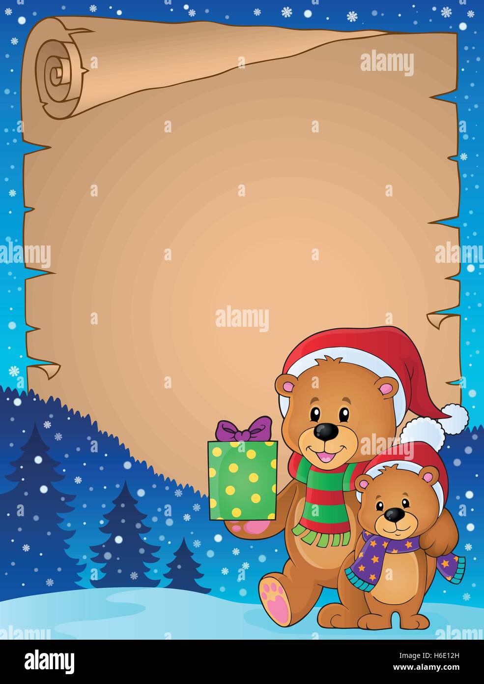 Parchment with Christmas bears theme 1 - eps10 vector illustration ...