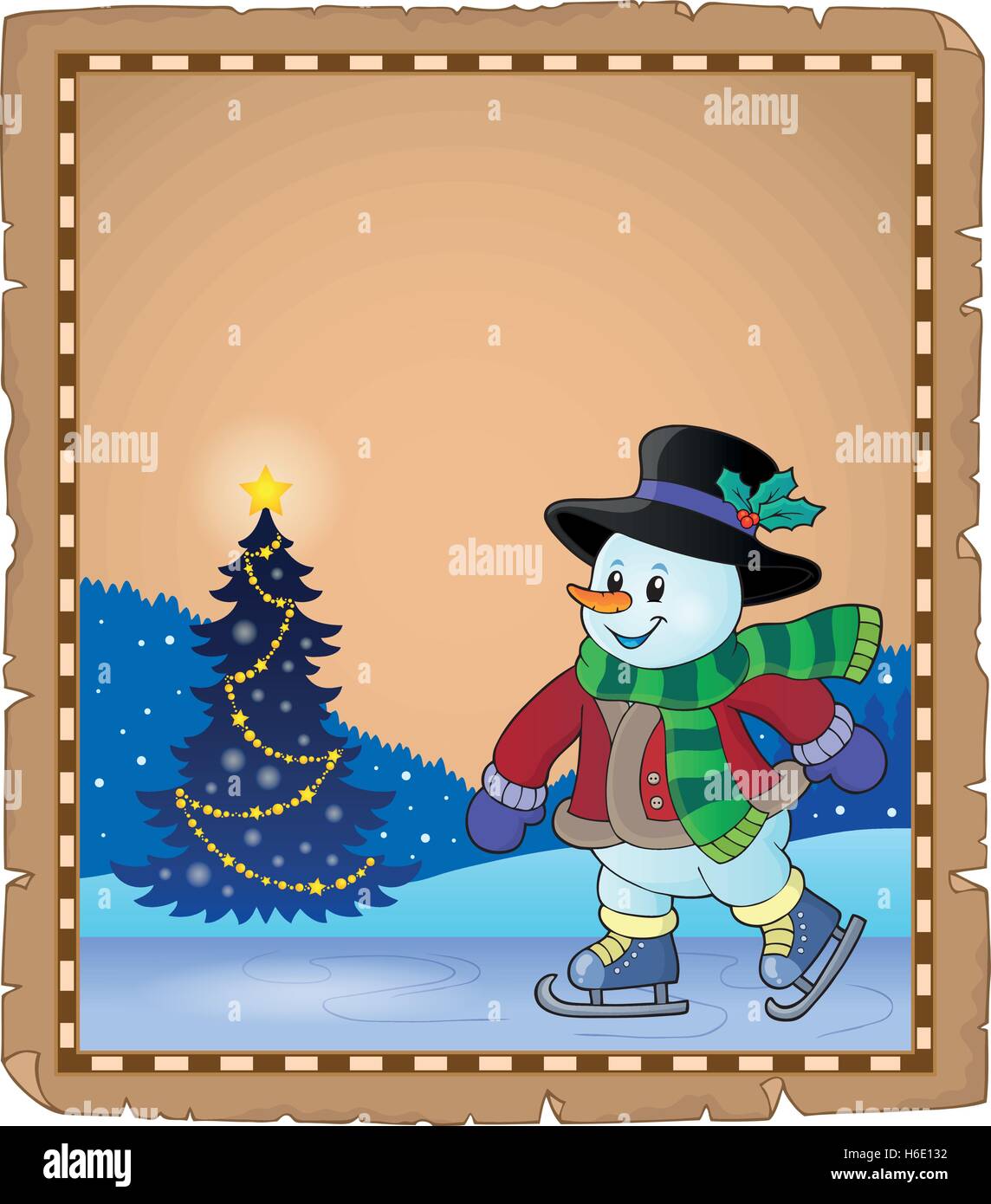 Parchment with skating snowman 1 - eps10 vector illustration Stock ...