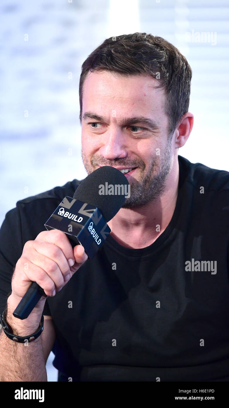 Jamie Lomas from Hollyoaks speaking at an AOL BUILD series London event