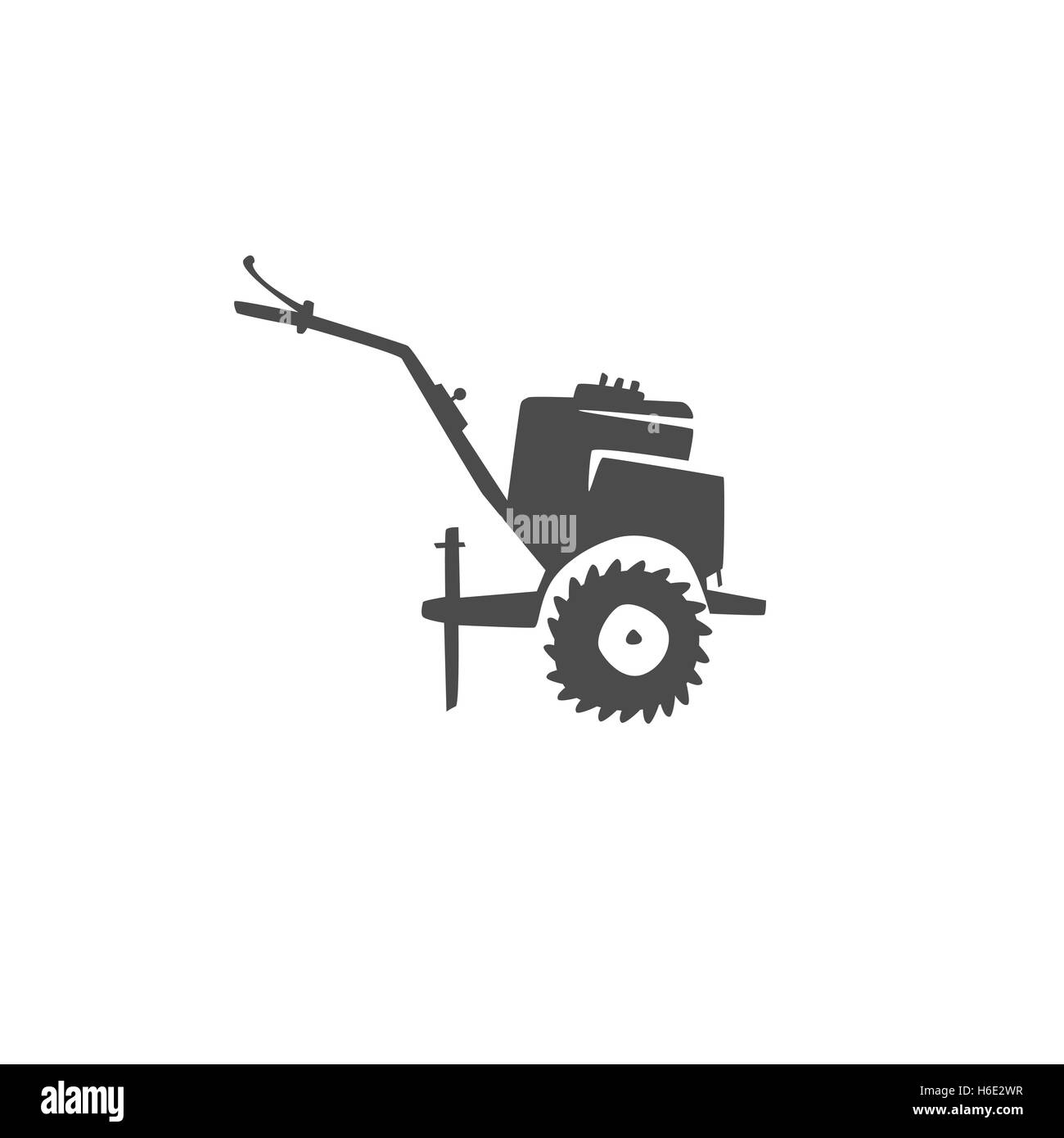 Simple funwalk-behind tractor icon. Monochrome walk-behind tractor on ...