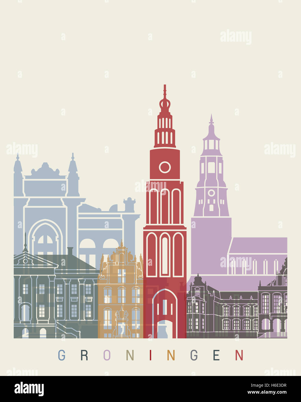 Groningen skyline poster in editable vector file Stock Photo Alamy