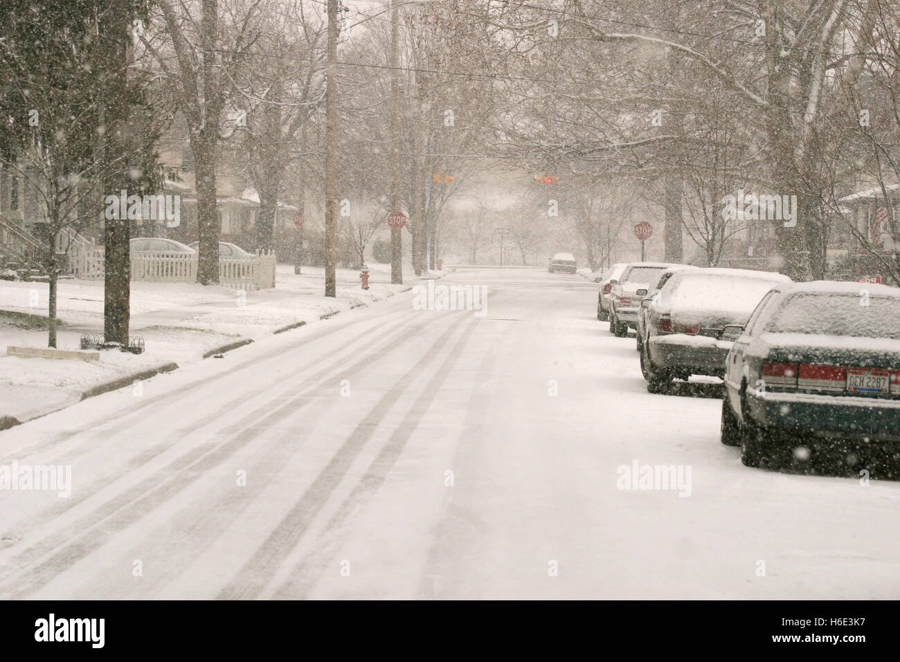 Street in Cleveland Ohio in snow storm Stock Photo - Alamy