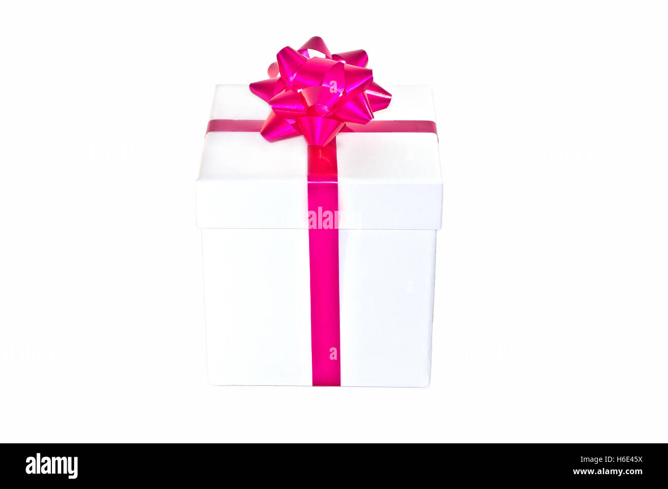 Gift Box with pink Ribbon and pink Bow Isolated on White Background