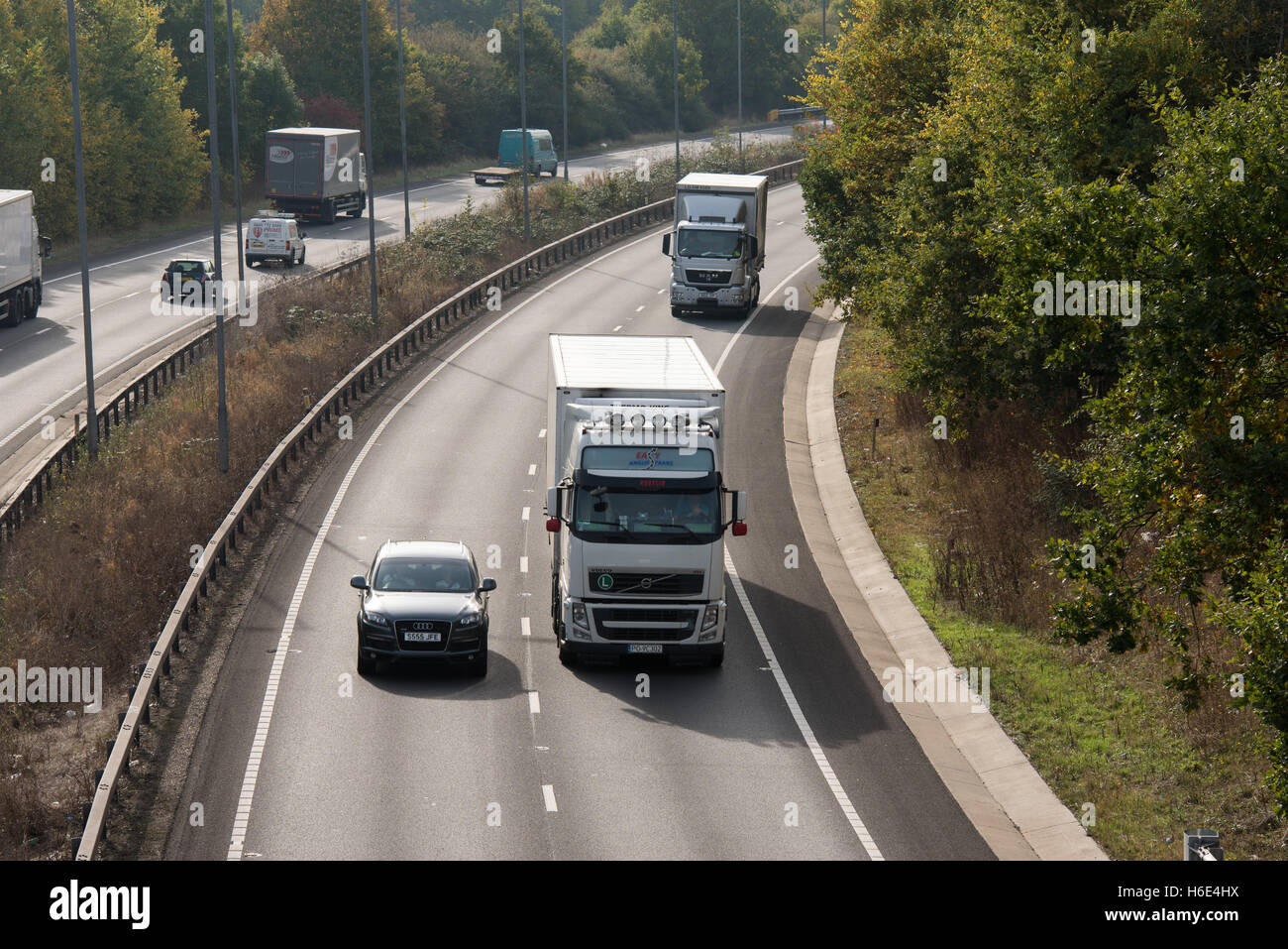 Cars and lorries on the A12 Essex Stock Photo