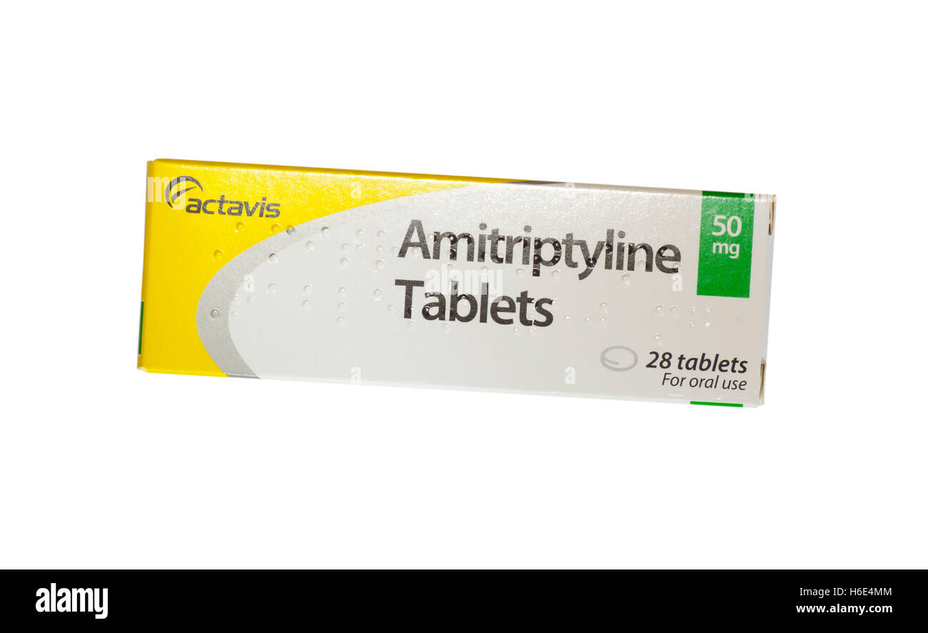 Pack of 50mg Amitriptyline Tablets Made By Actavis Stock Photo