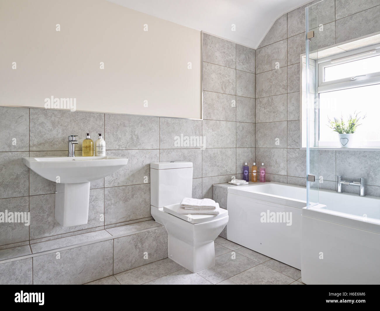 A contemporary styled bathroom. UK Stock Photo