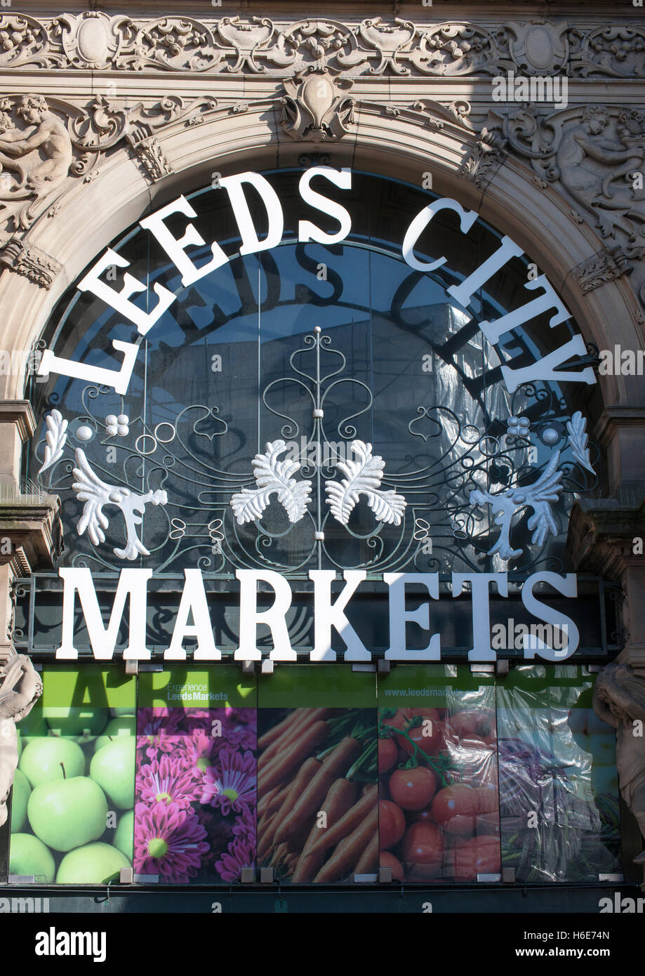 Leeds City Markets entrance sign Stock Photo