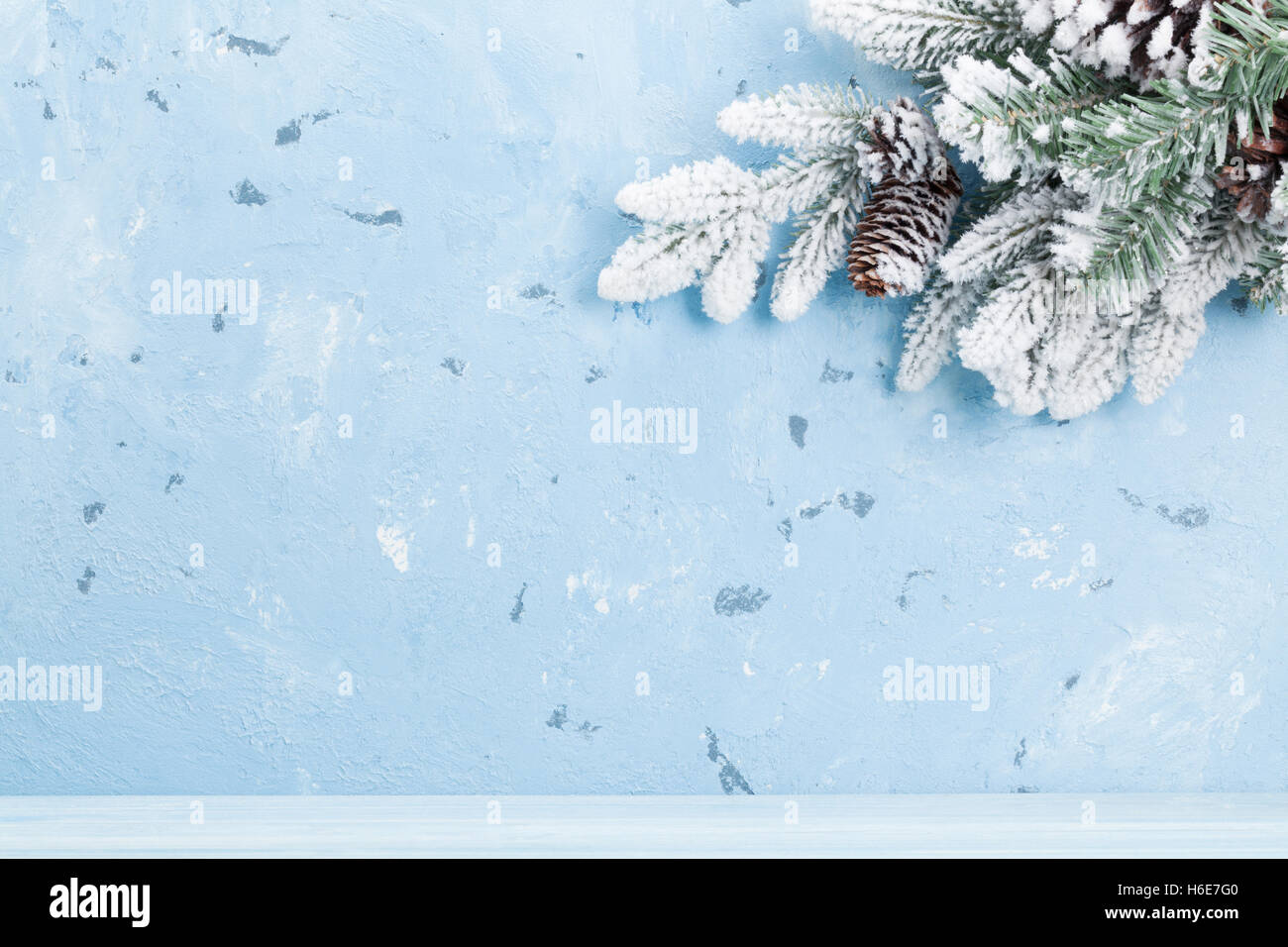 Christmas background with snow fir tree. View with copy space Stock ...