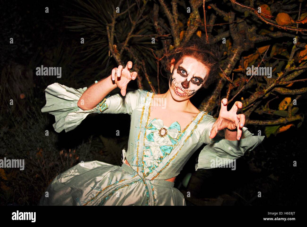 Bournemouth design student , Sophie (20) enjoys Halloween in an authentic C18th ball gown she