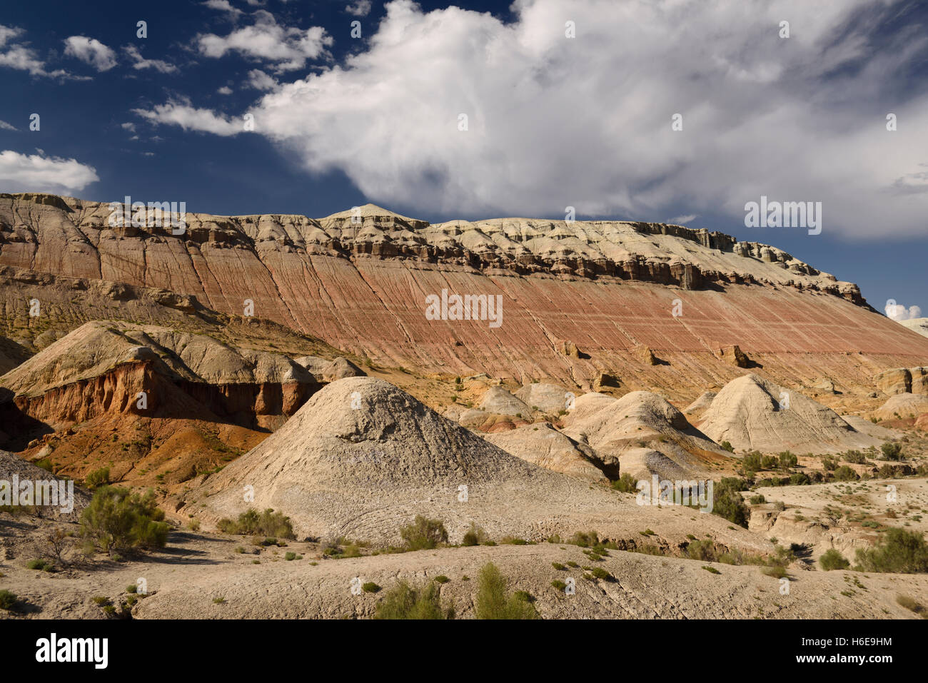 White gypsum and red sedimentary layers at Aktau Mountain Altyn Emel National Park Kazakhstan Stock Photo