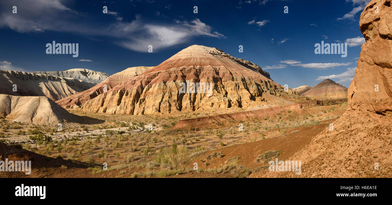 Walls of eroded sedimentary rock at Aktau Mountains Altyn Emel National Park Kazakhstan Stock Photo