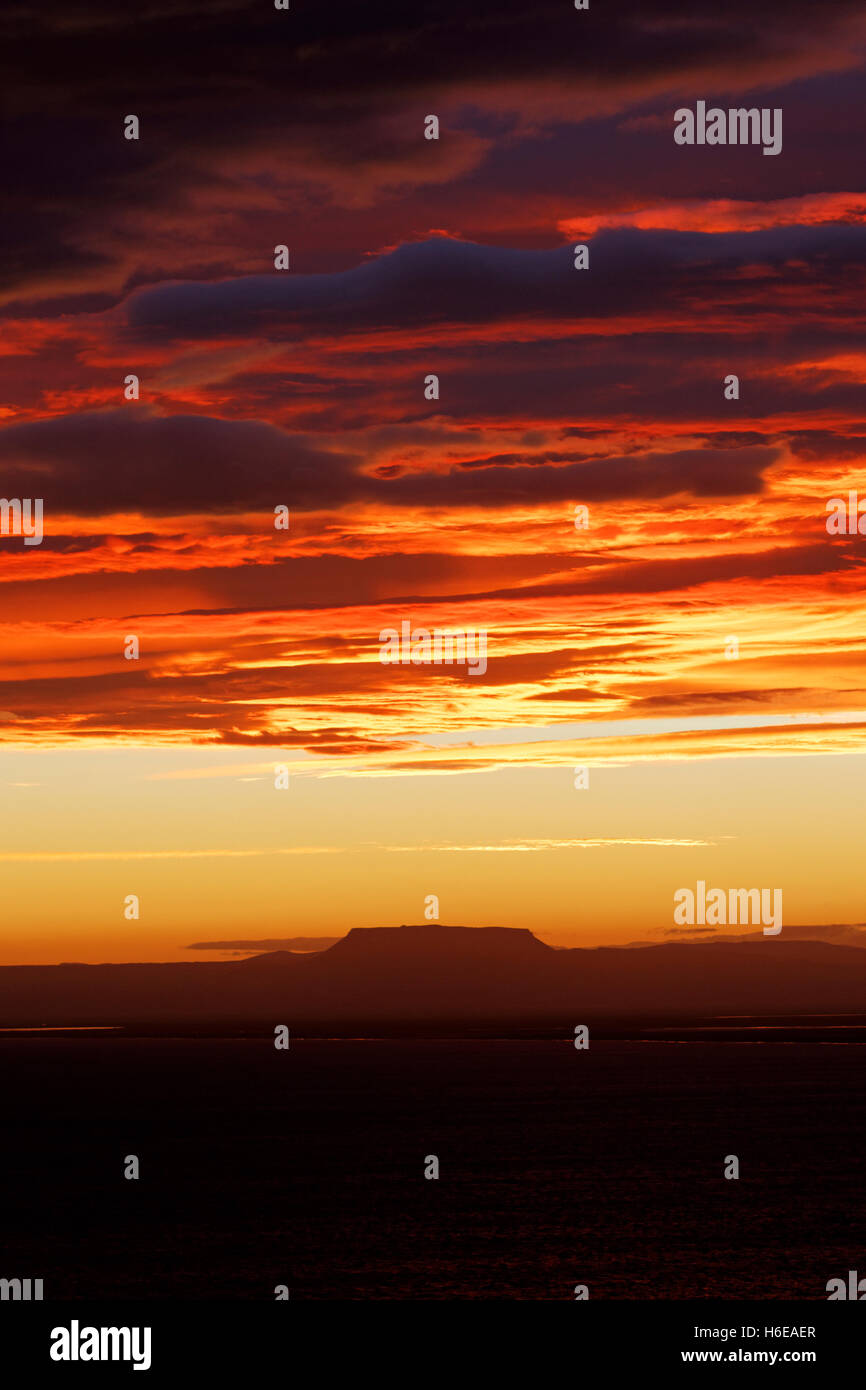 Looking over The Öxarfjördur lowlands,  at sunrise, Northeast Iceland, North Atlantic, Europe Stock Photo