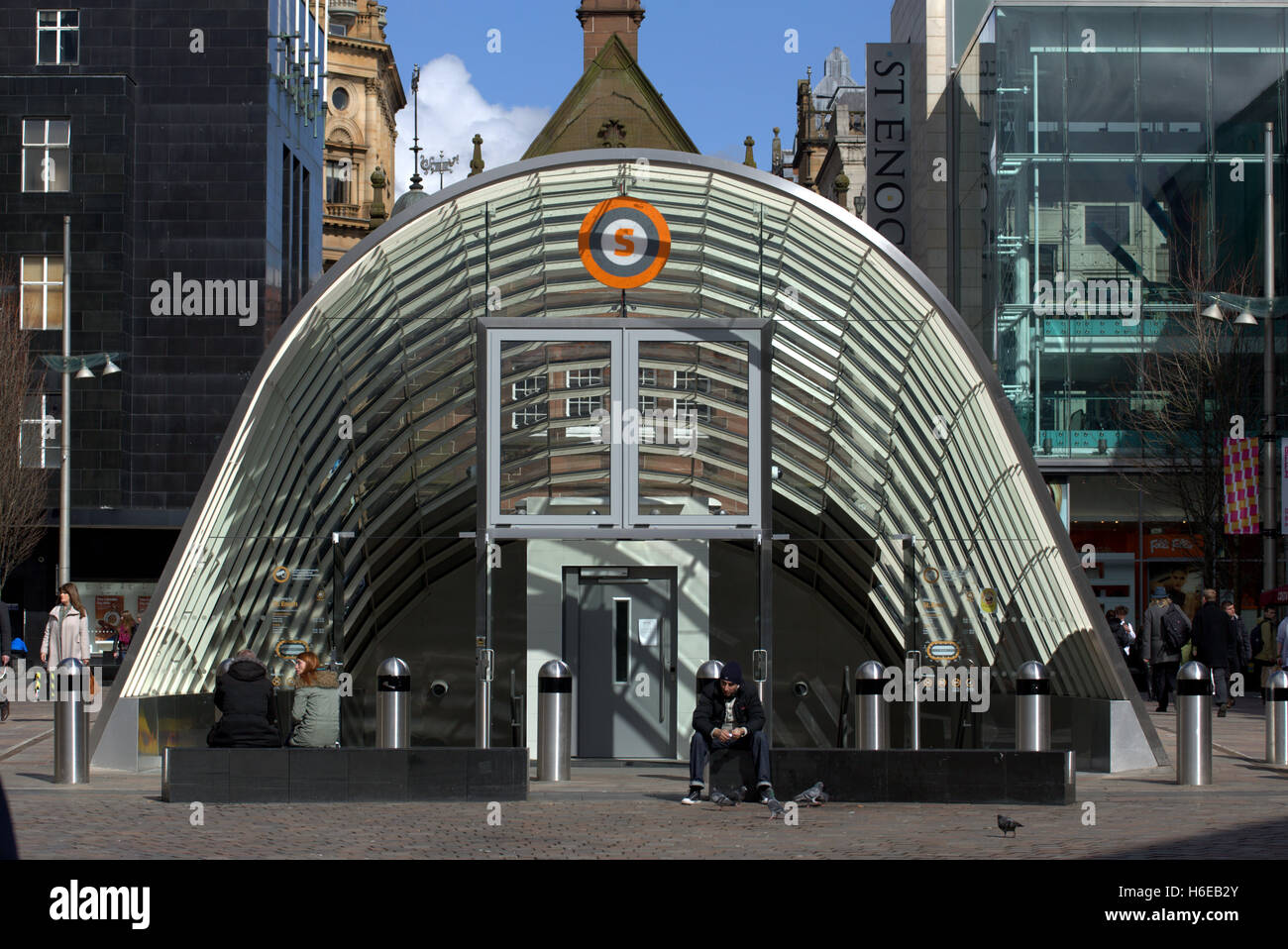Glasgow underground or Subway entrance to Buchanan street st  station sunny Stock Photo