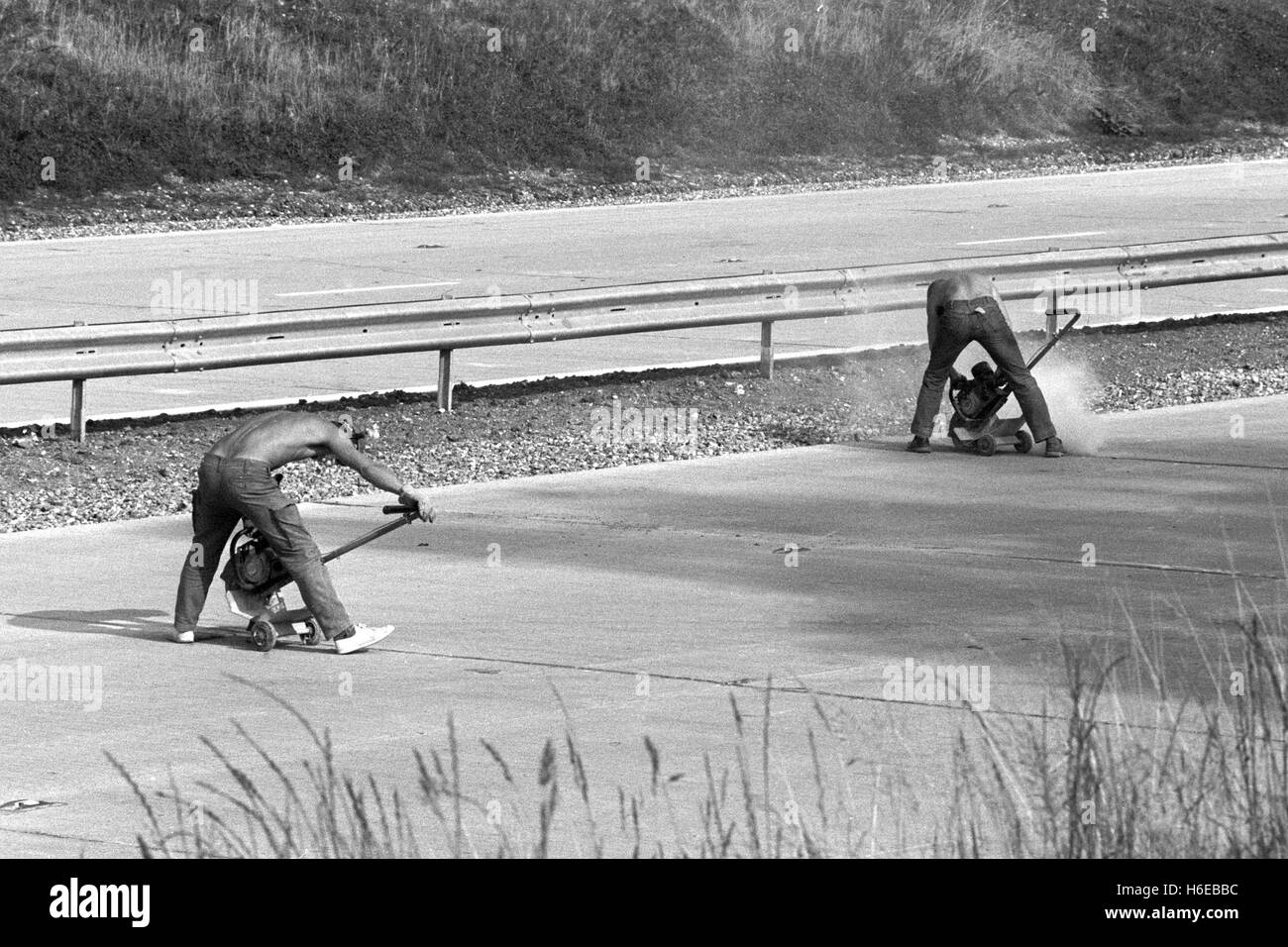 Workmen repairing the M25 between Leatherhead and Reigate. A key
