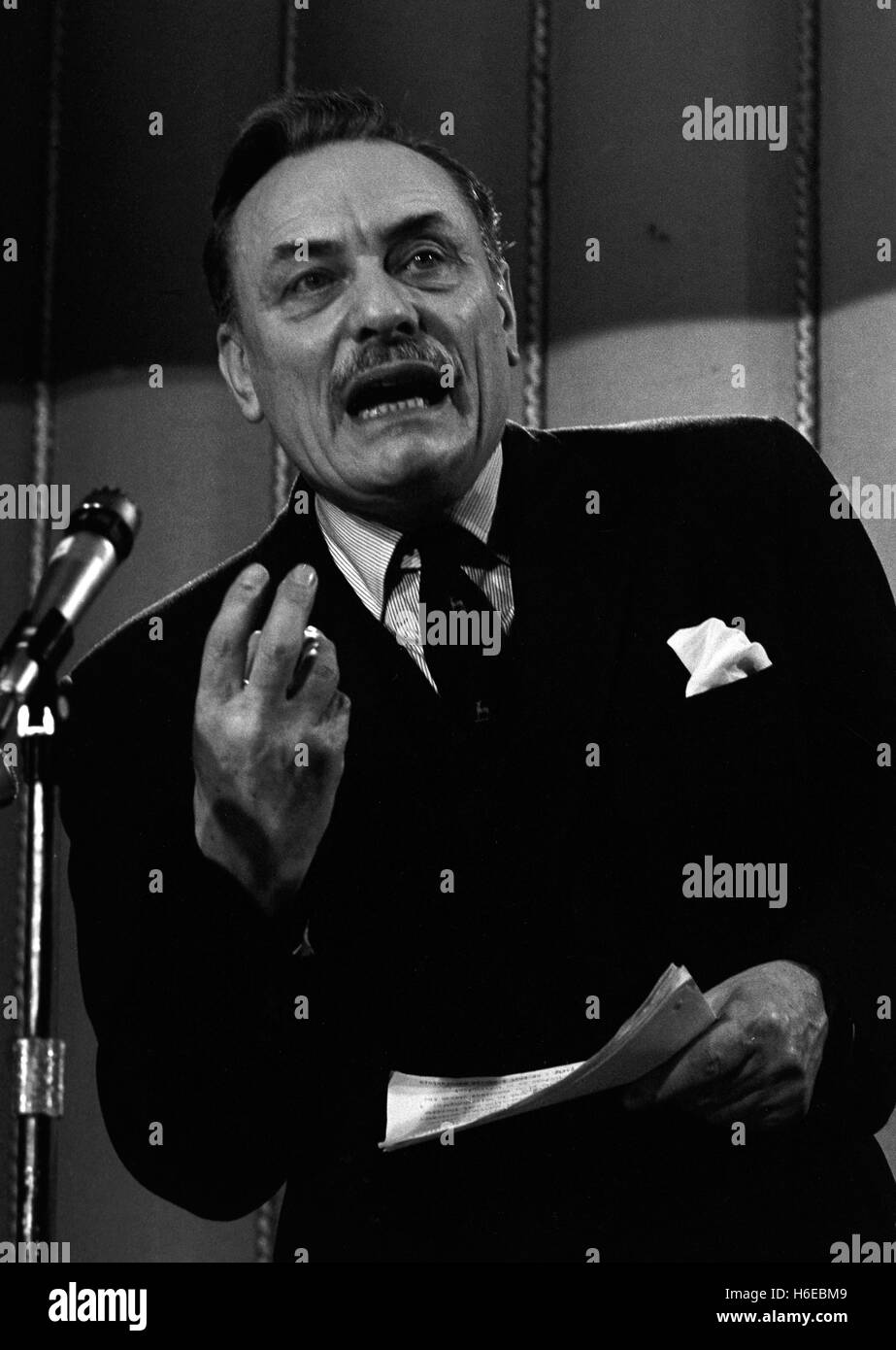 A strong gesture from Tory rebel Enoch Powell during a public meeting at the Mayfair Suite, Bullring Centre. Mr Powell was speaking in support of 'Get Britain Out' campaign, an anti-Common Market movement.PA AF 165380-114 Stock Photo