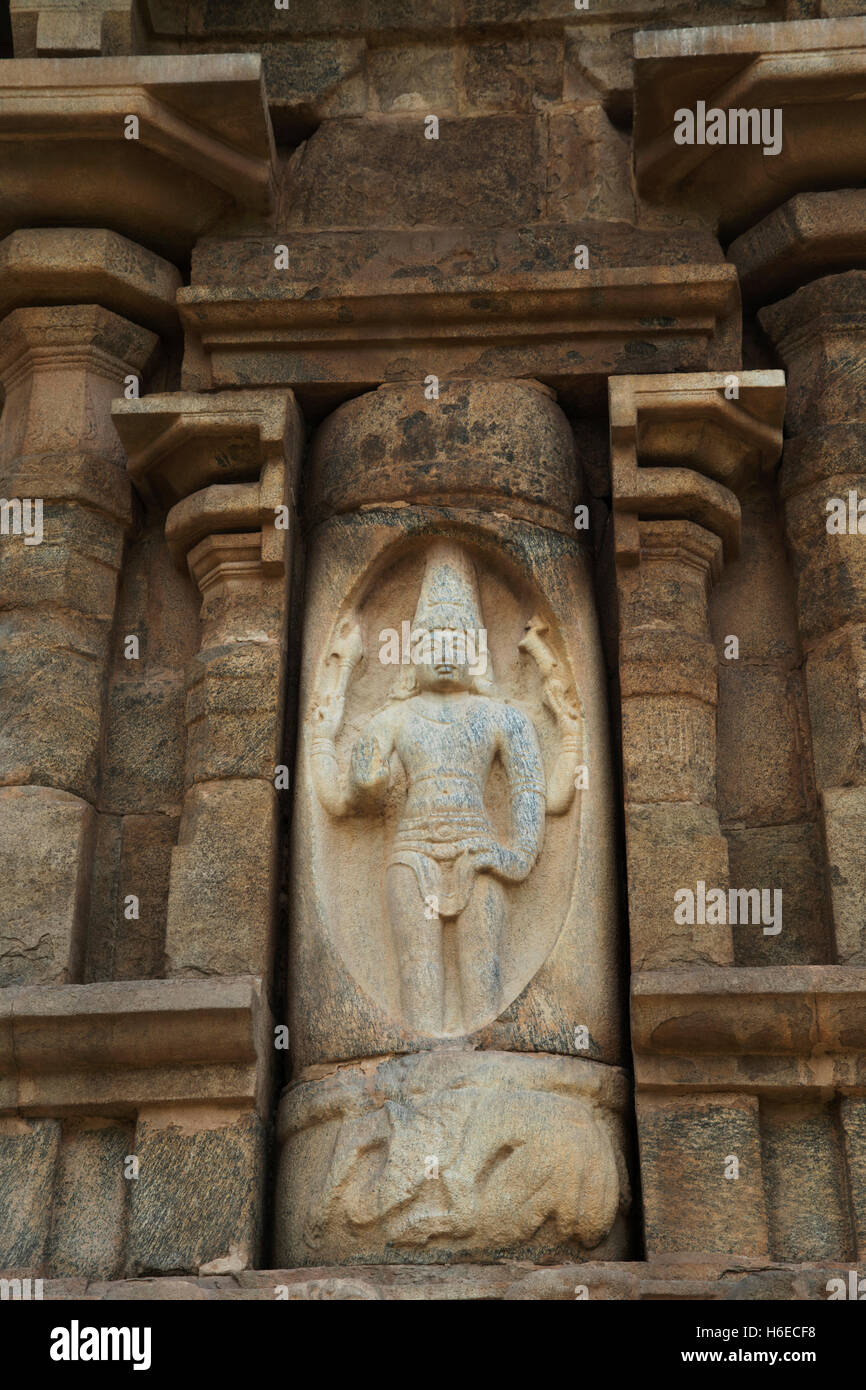Shiva emerging from a linga, Lingodhbhava, niche on the western wall, Brihadisvara Temple, Gangaikondacholapuram, Tamil Nadu, In Stock Photo