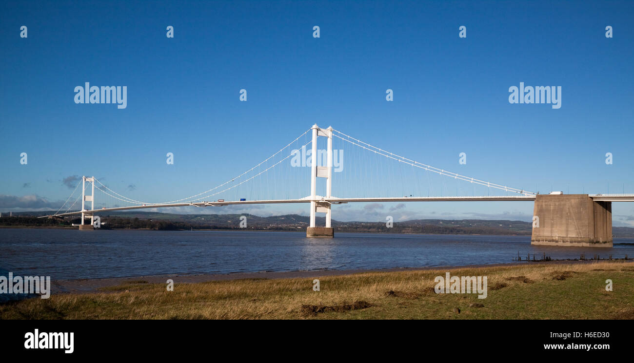 Old Severn Bridge connecting Wales and England across the Severn
