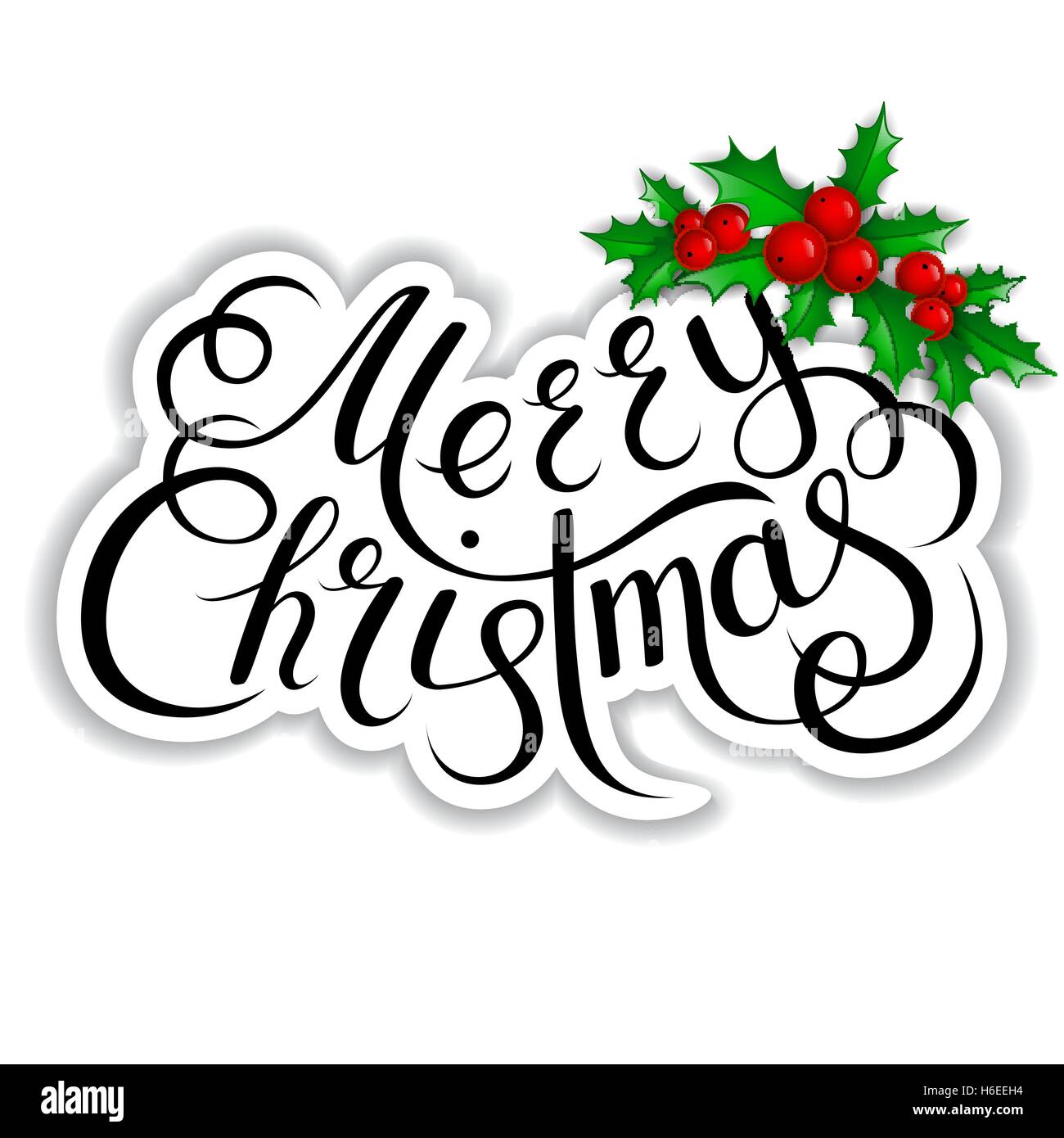 Merry Christmas lettering card with holly Stock Vector Image & Art - Alamy