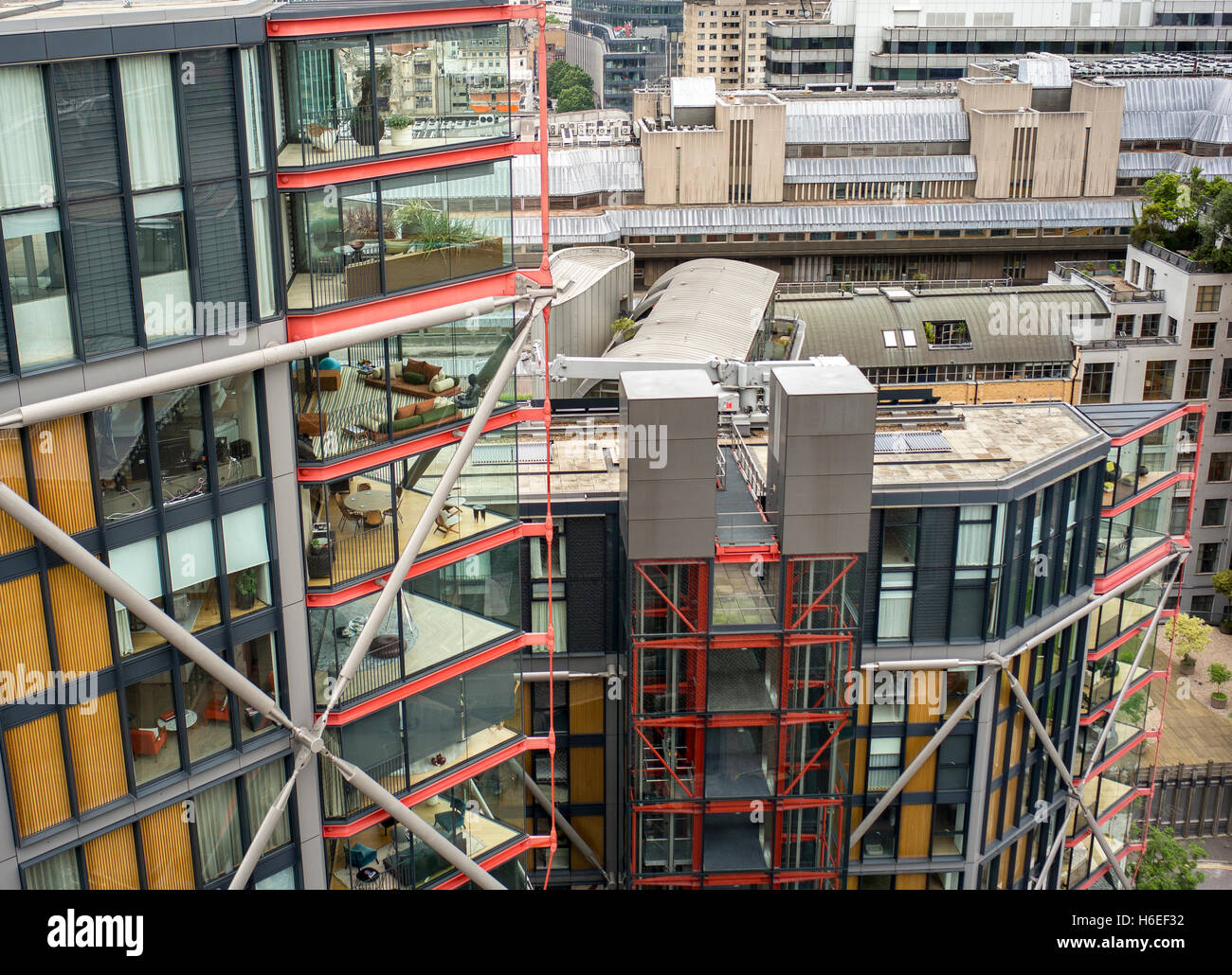 view of glass walled apartments seen from the Tate modern extension viewing terrace London UK Stock Photo