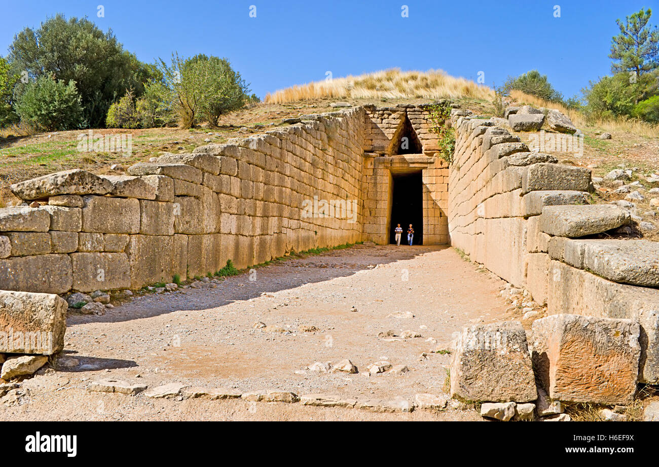 The Treasury of Atreus or Tomb of Agamemnon is an impressive tholos tomb on the Panagitsa Hill Stock Photo