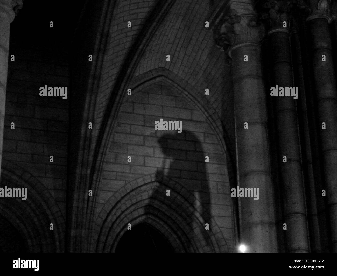 Shadow of a winged statue inside a gothic church Stock Photo