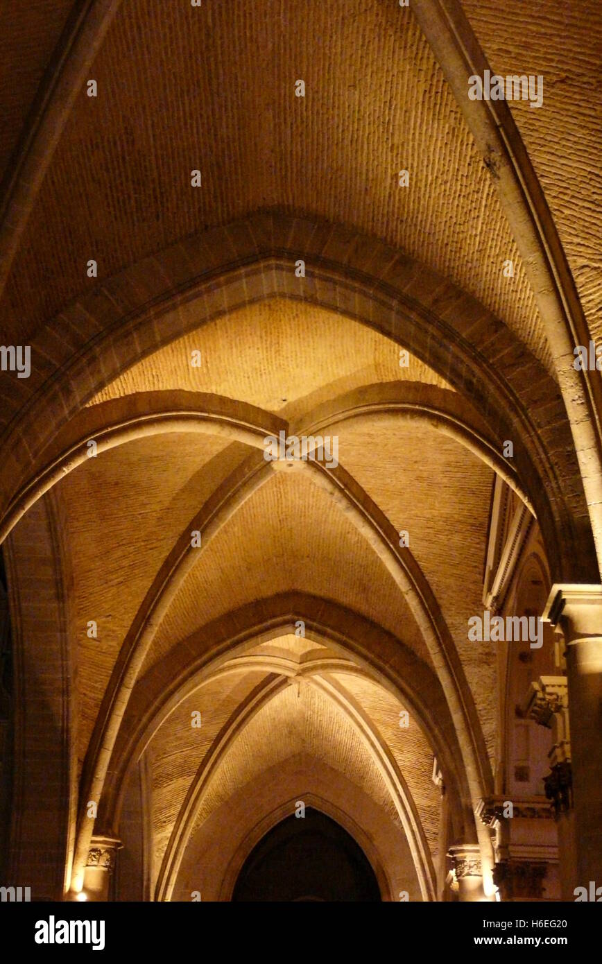 Church vaulted ceiling; gothic ceiling arches Stock Photo