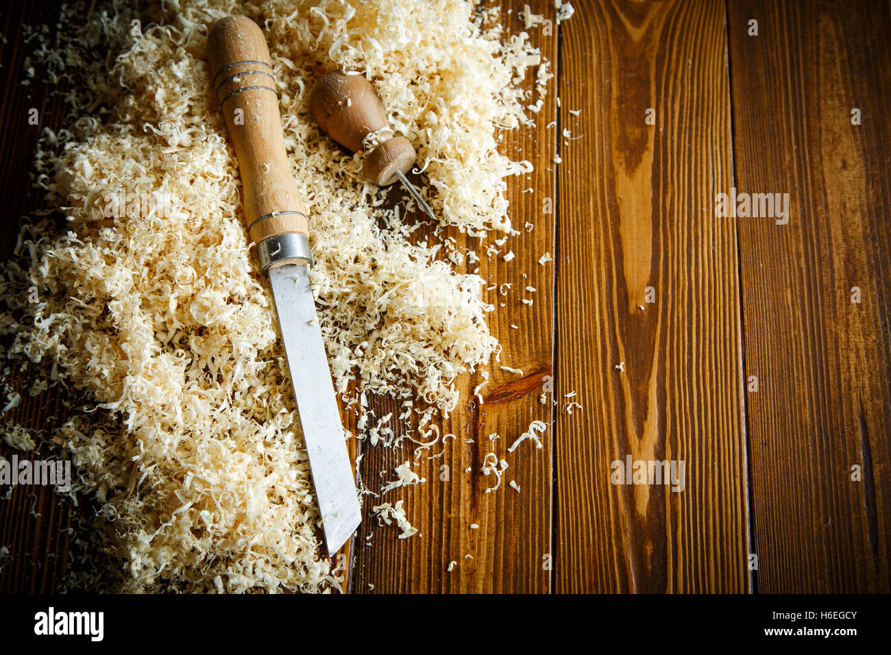 Woodworking tools. Chisel with sawdust Stock Photo Alamy