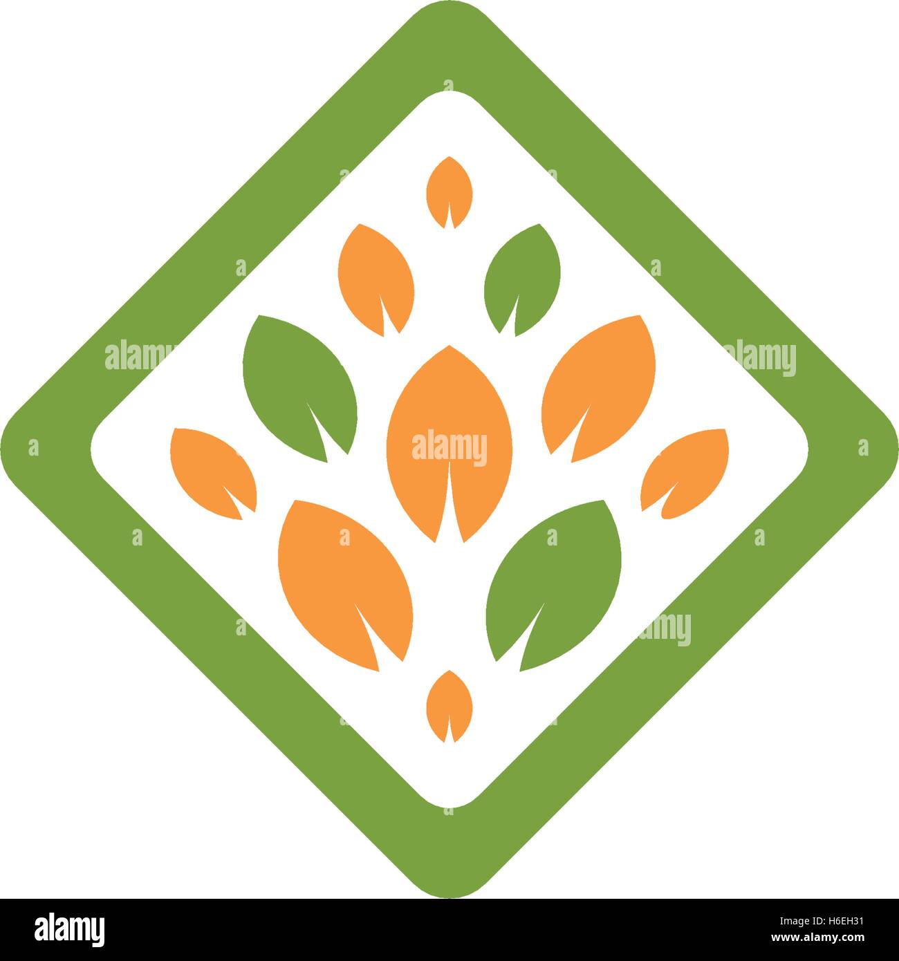 Isolated abstract green and orange color rhombus shape tree logo. Leaf
