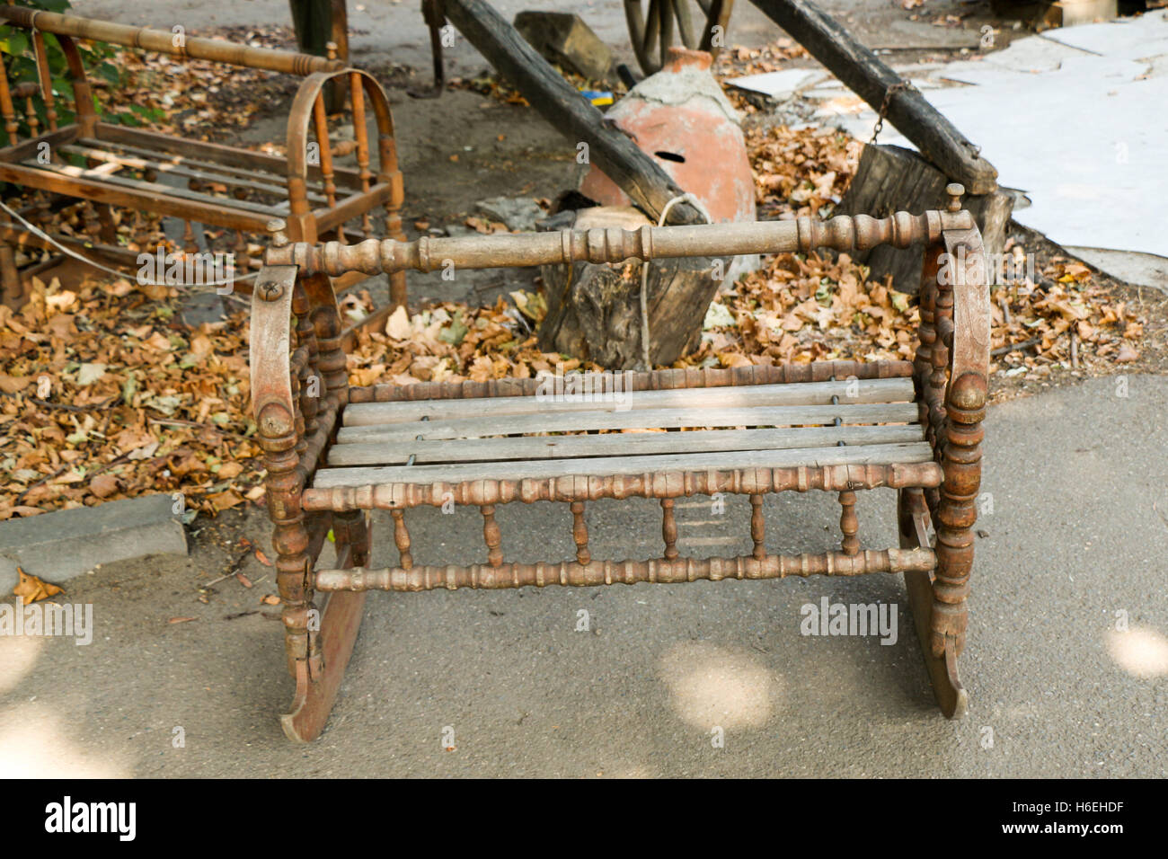 Wooden cradle of Eastern type from Stock Photo Alamy