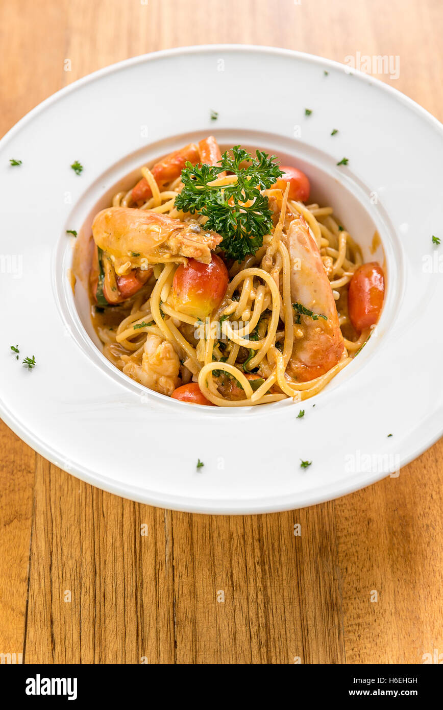Prawn Pasta with Lobster bisque sauce Stock Photo Alamy