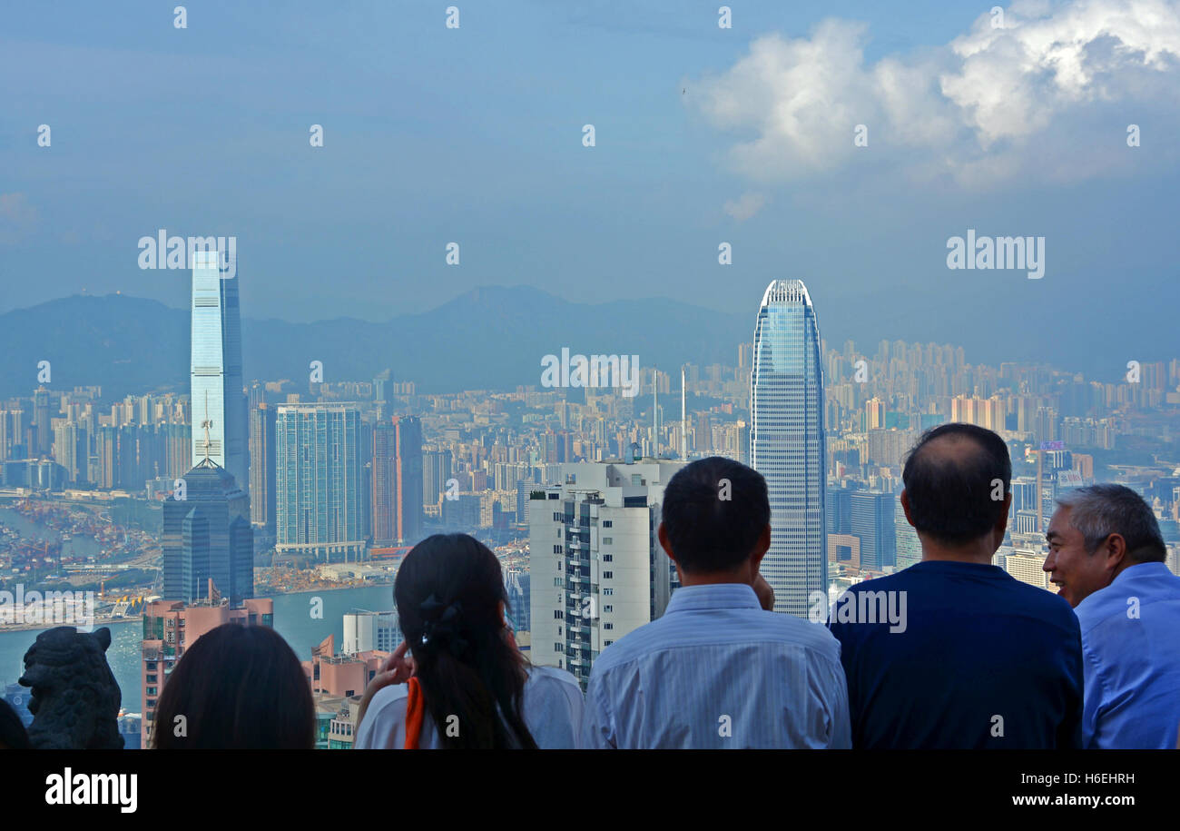 aerial view from Victoria peak on the bay of Hong Kong China Stock Photo