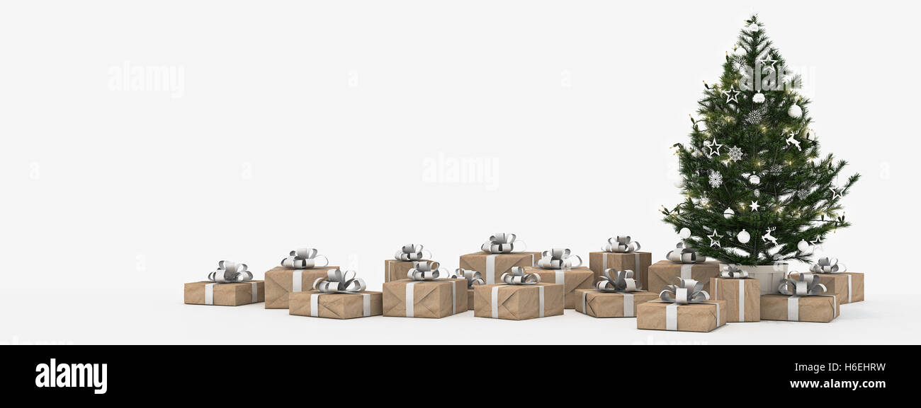 christmas tree with presents isolated on white. 3d rendering Stock ...