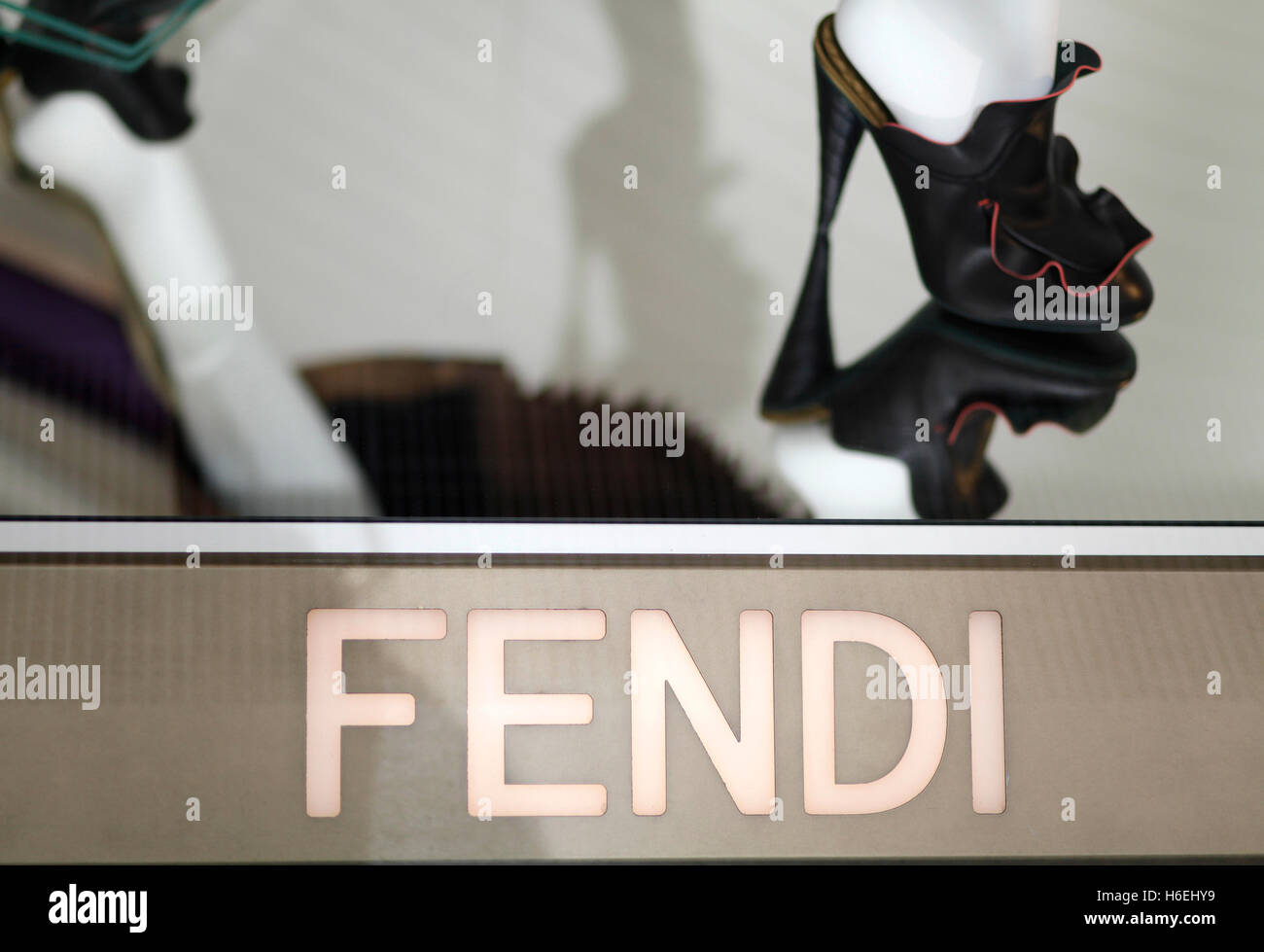 Fendi shop window on Via del Corso, main shopping street in Rome, Italy