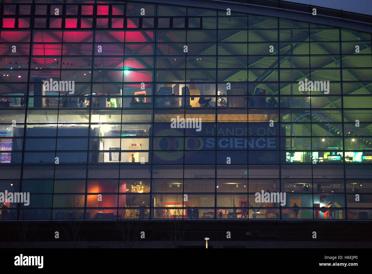 Glasgow Science Centre center at night on the Clyde at pacific Quay