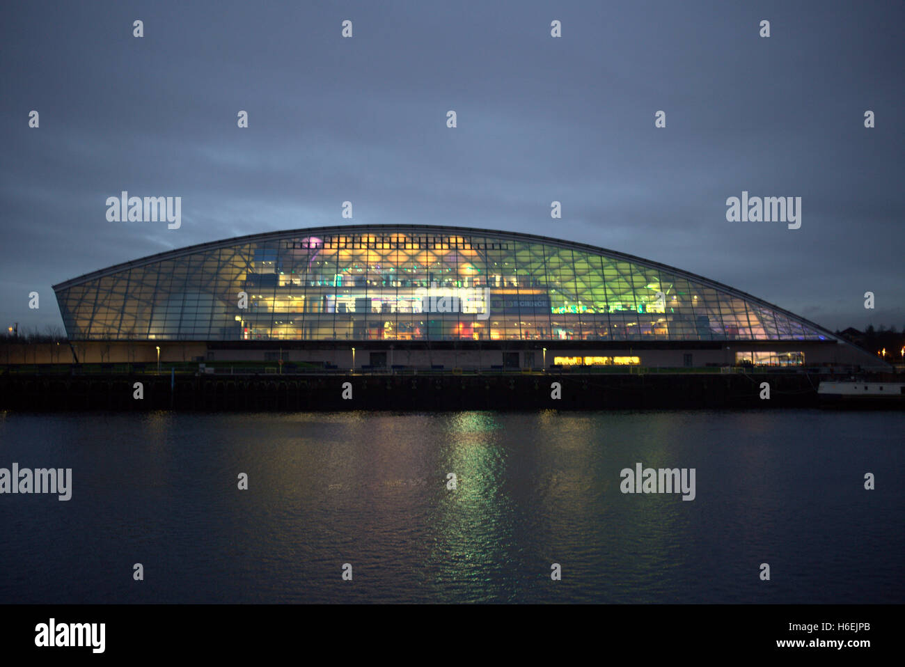 Glasgow Science Centre center  at night on the Clyde at pacific Quay Stock Photo