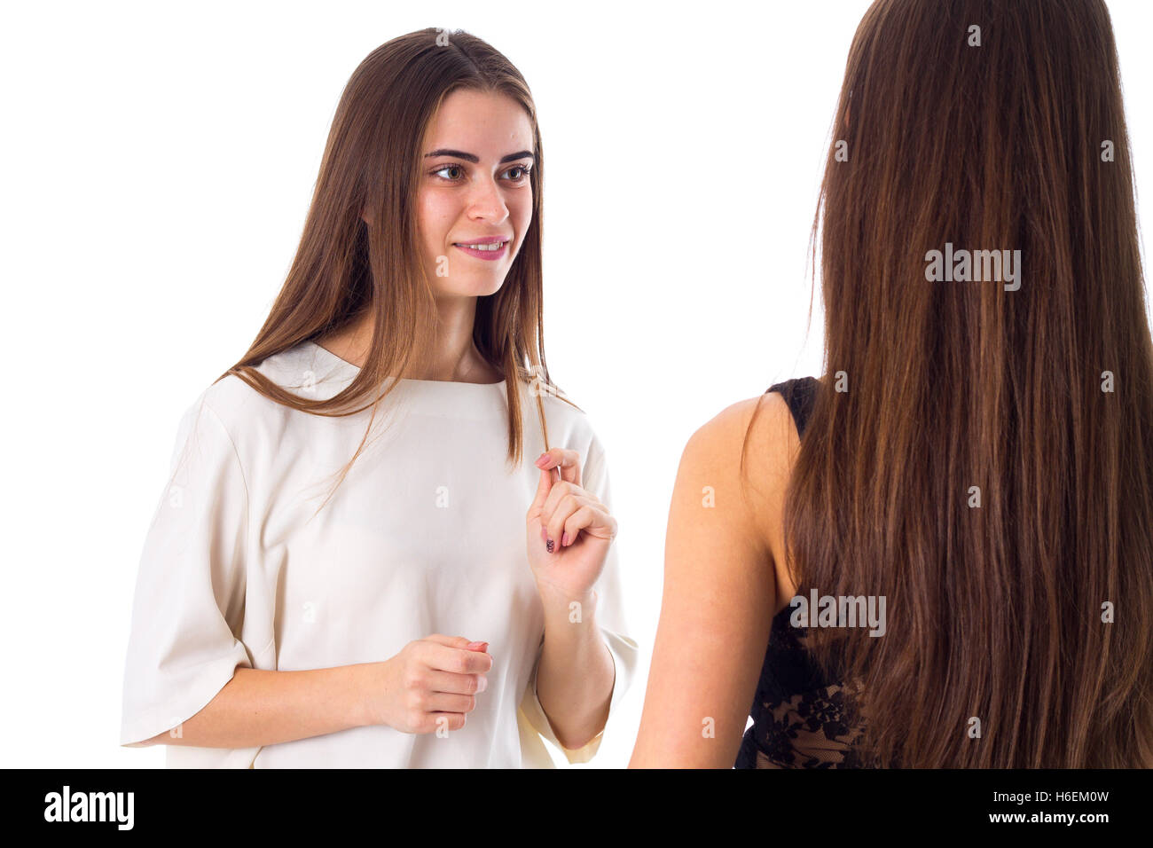 Two young woman talking Stock Photo