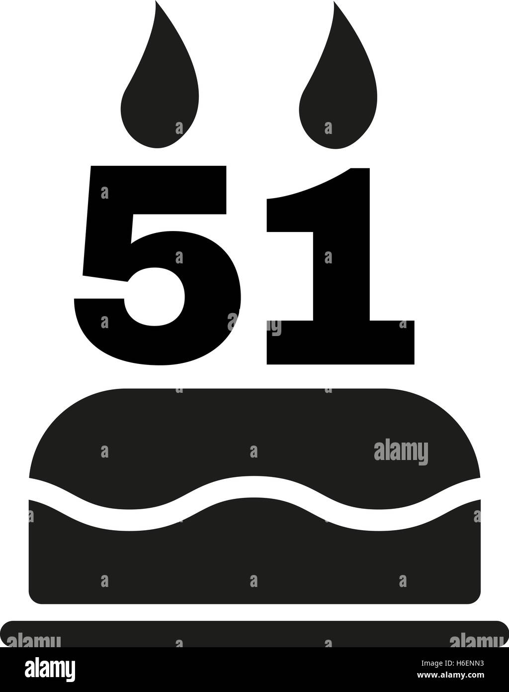 The birthday cake with candles in the form of number 51 icon. Birthday