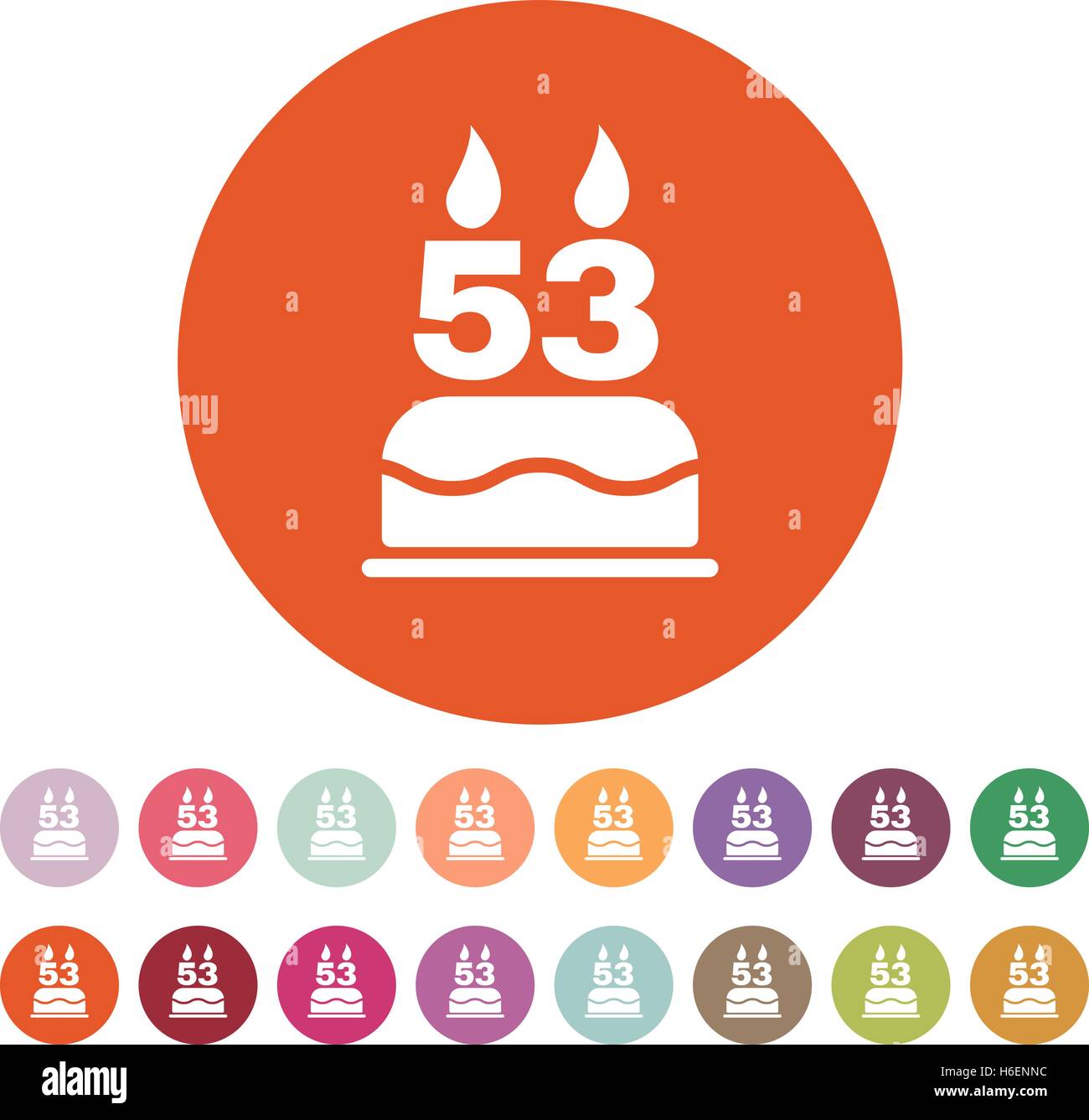 The birthday cake with candles in the form of number 53 icon. Birthday ...