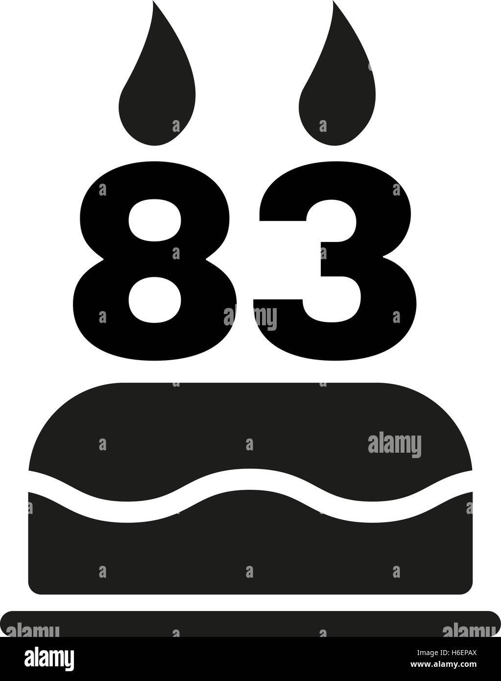 The birthday cake with candles in the form of number 83 icon. Birthday symbol. Flat Vector illustration Stock Vector